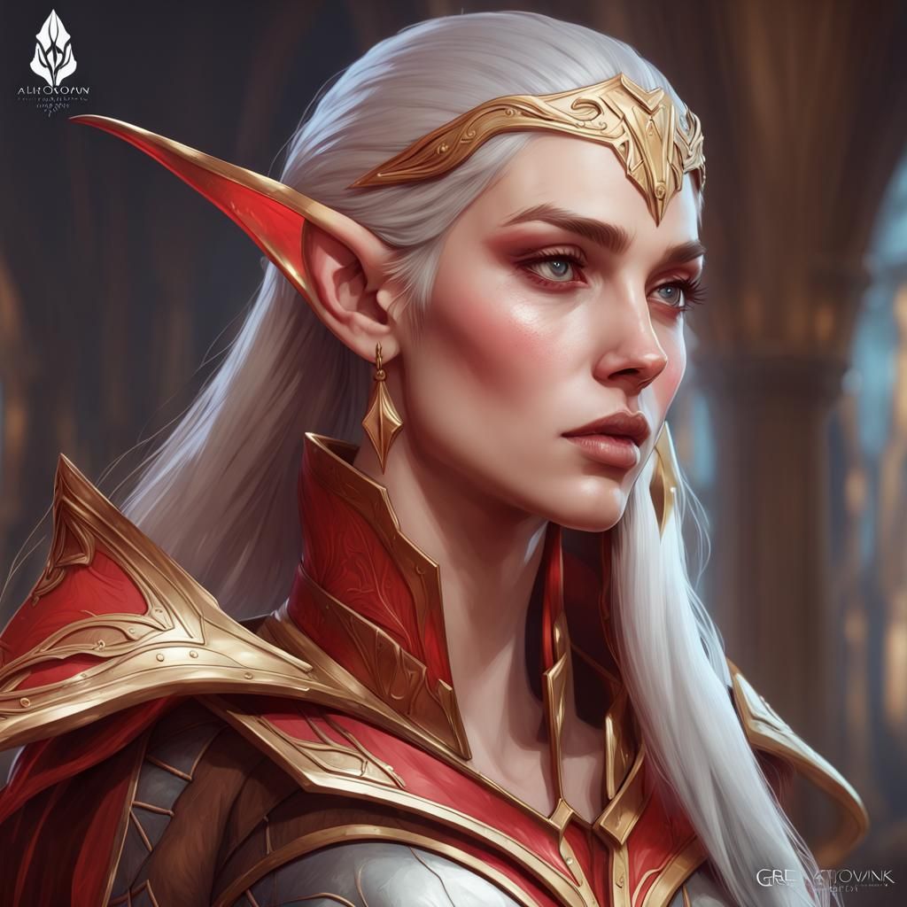 High Elf Rogue Portrait in Hyperdetailed Style
