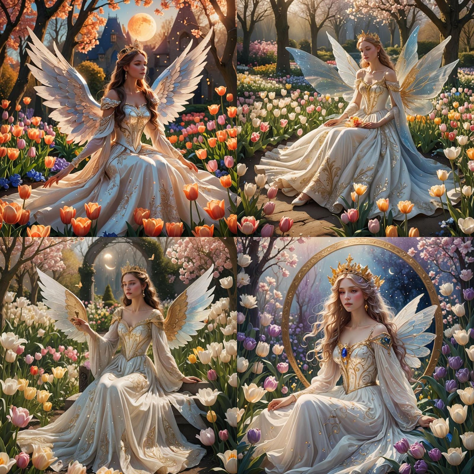 Princess on Moon in Tulip Garden: Fantasy Art