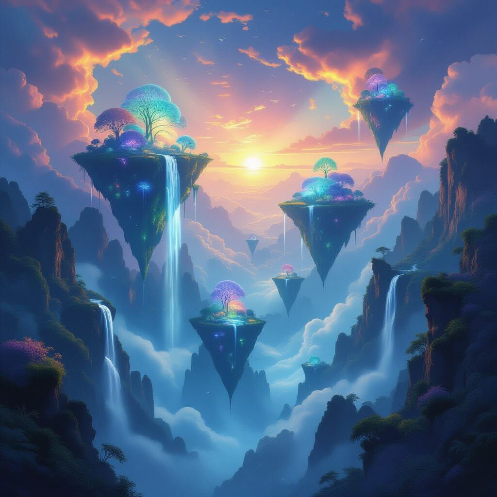 Surreal Floating Islands in Ethereal Light
