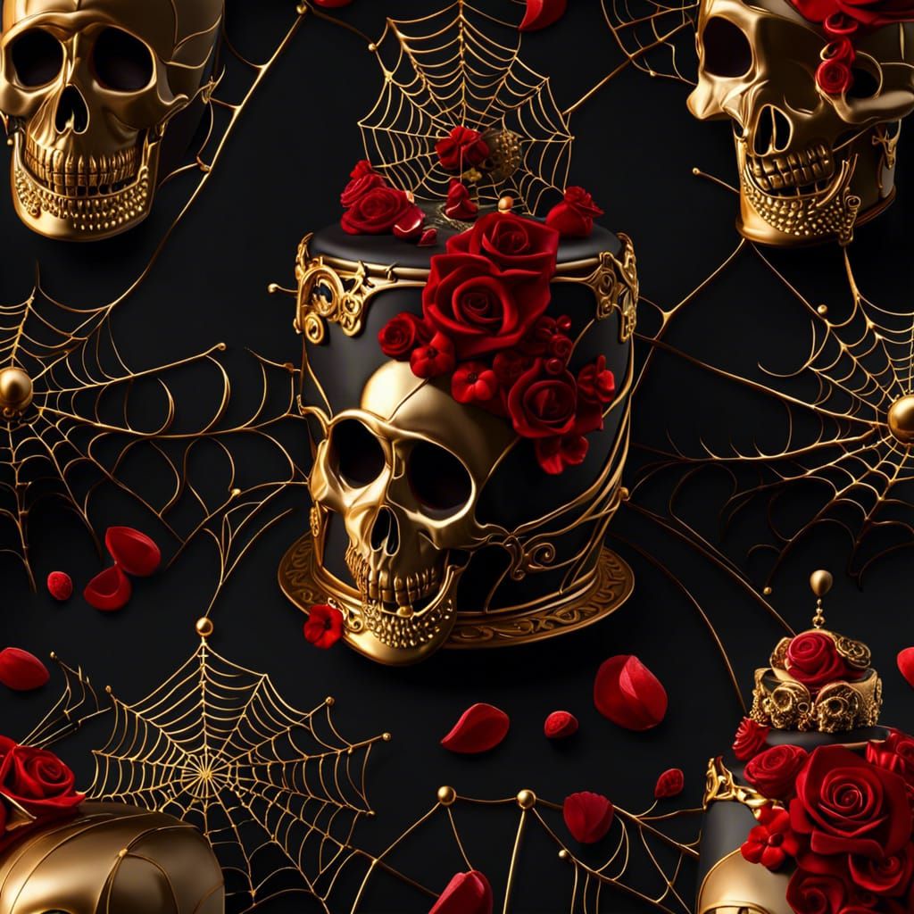 Dark Fantasy Wedding Cake with Skulls and Spiderwebs