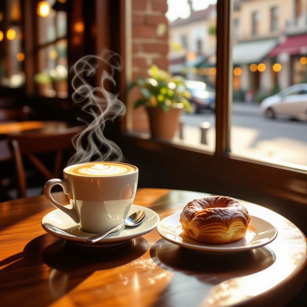 Cozy Italian Cafe Scene with Cappuccino and Pastry