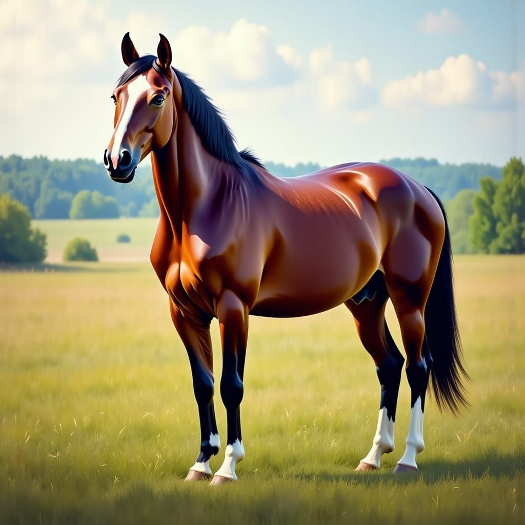 Stallion Stands Proudly in Green Pasture