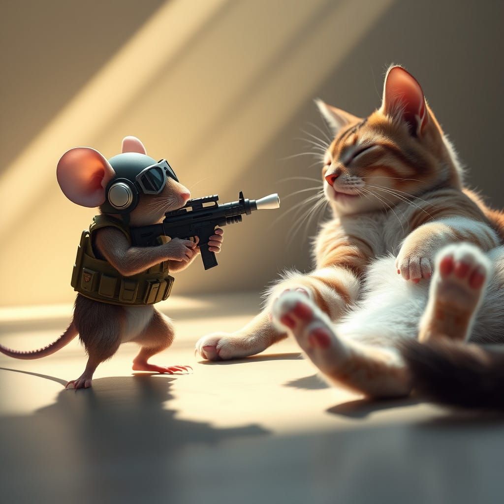 Mouse in SWAT Gear Faces Off Against Unfazed Cat in Vibrant ...