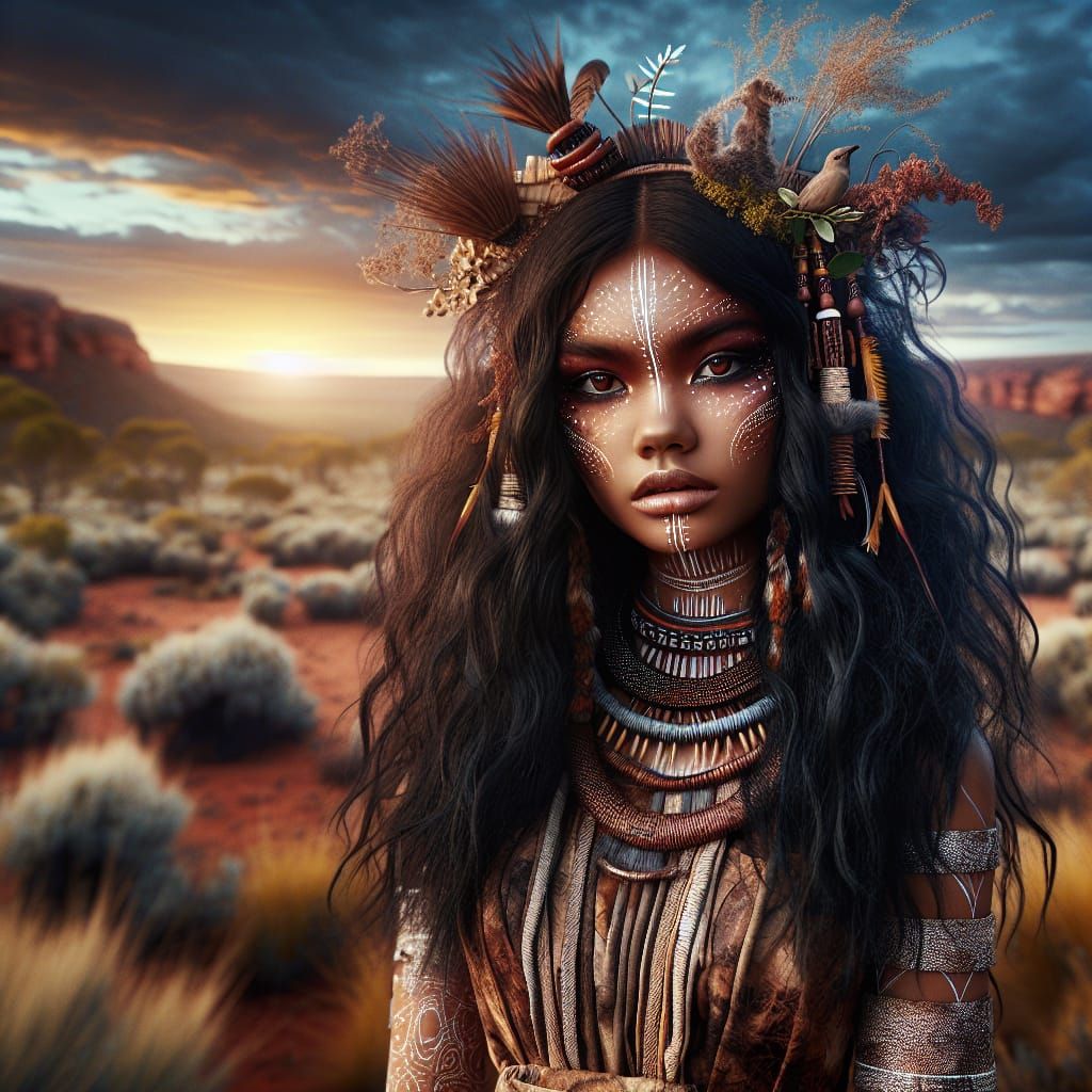 Dilga, Aboriginal Earth Goddess, in Hyperrealistic Outback S...