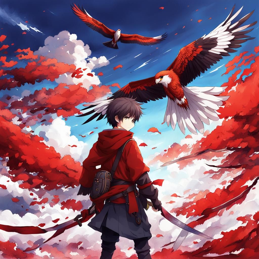 Red Kite Boy in Anime Key Visual Style