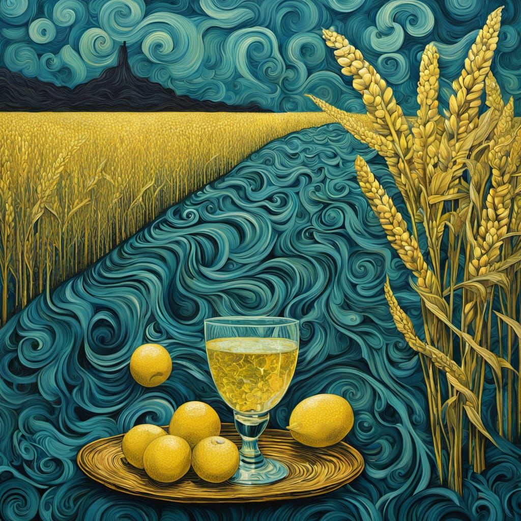 Surrealist Painting of Barley Corn Jade with Volumetric Ligh...