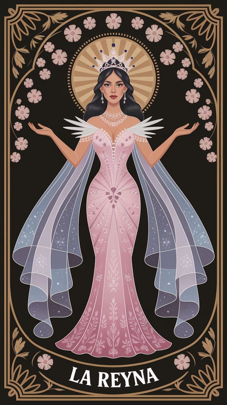 La Reyna Queen Card in Ethereal Gown