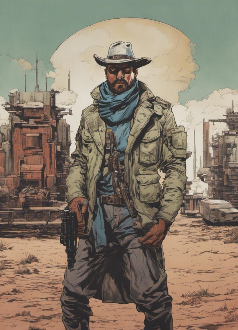 Science Fiction Gunslinger Portrait in Comic Art Style
