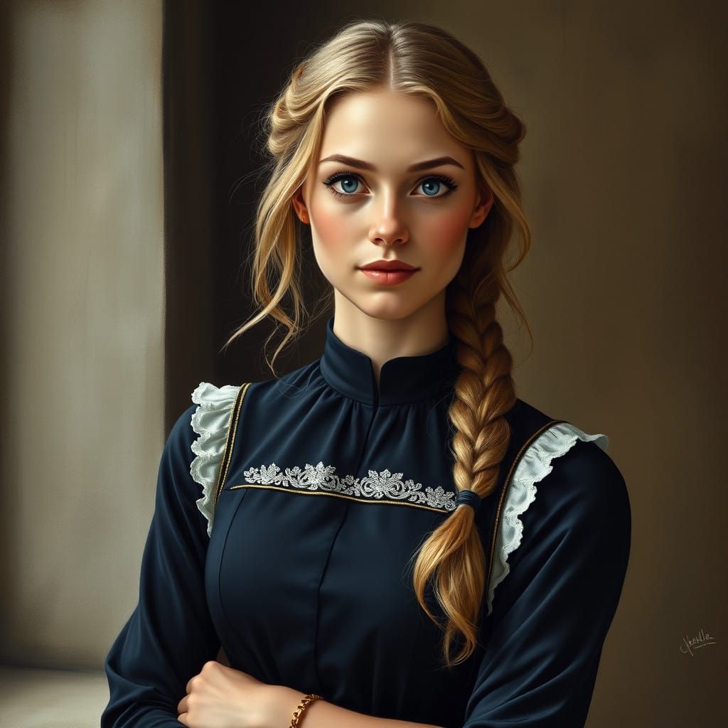 Elegant Breton Maid in a Golden-Lit Portrait