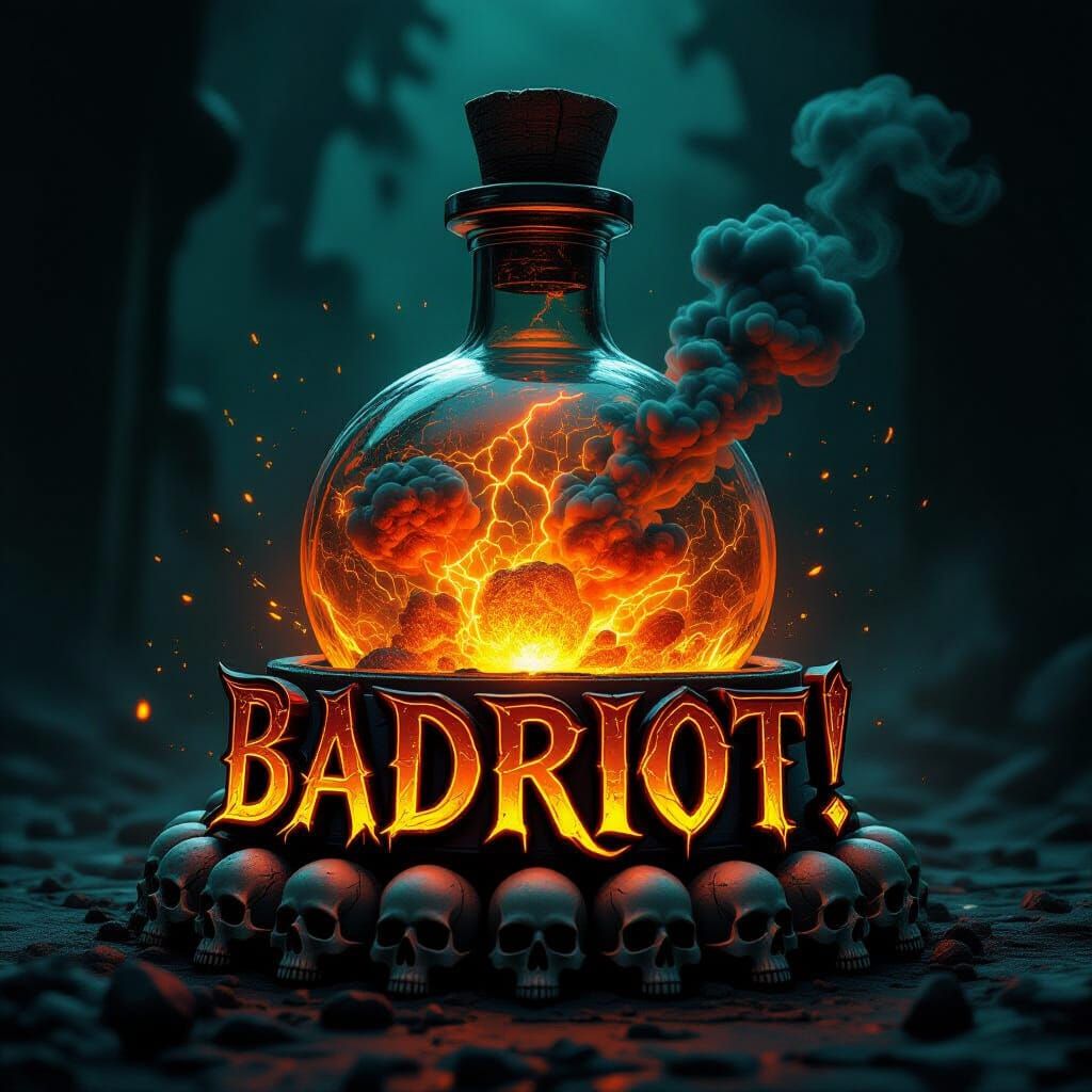 Apocalyptic Potion Bottle with Atomic Explosion, Fantasy Art