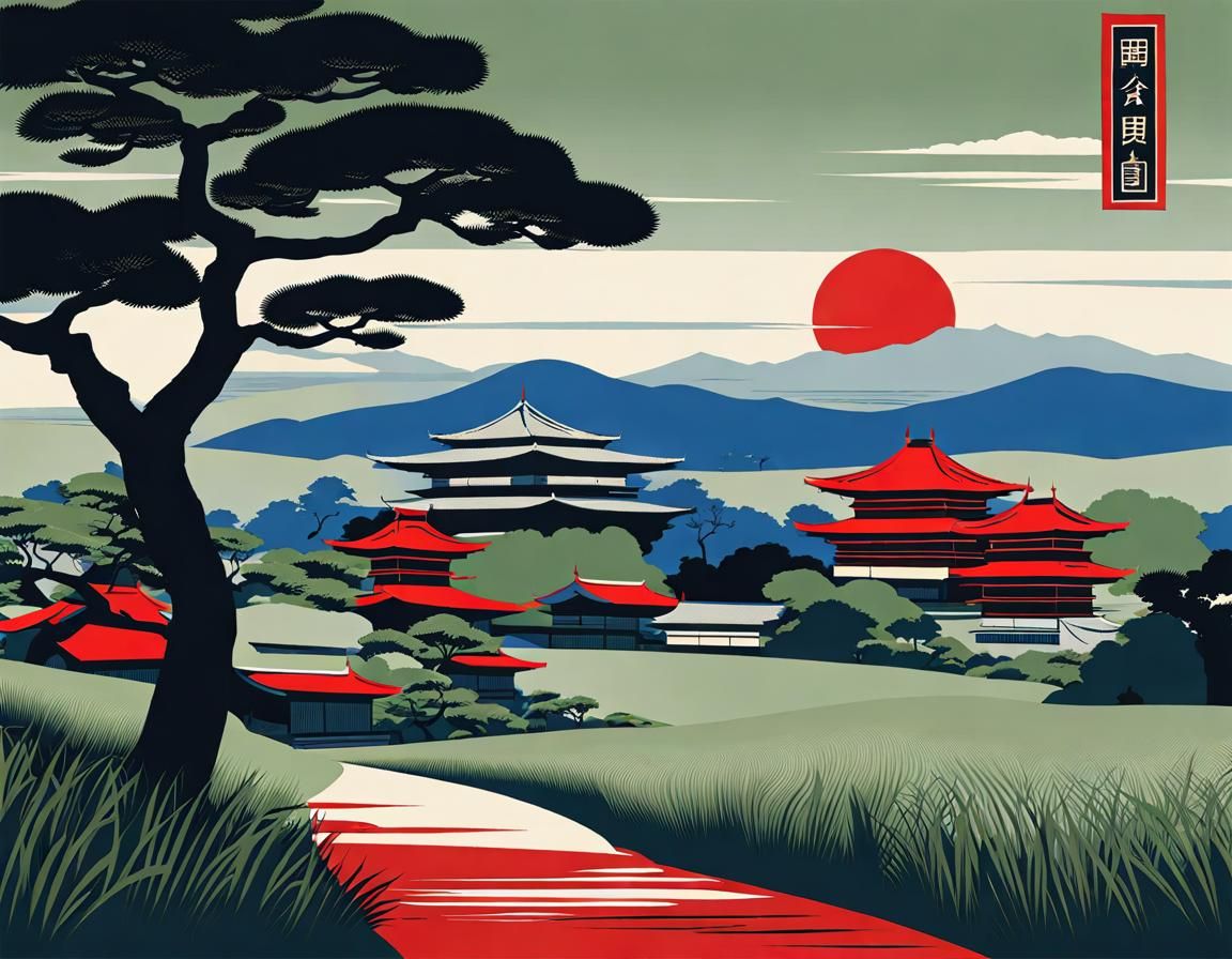 Minimalist Addis Ababa Landscape in Ukiyo-e Style