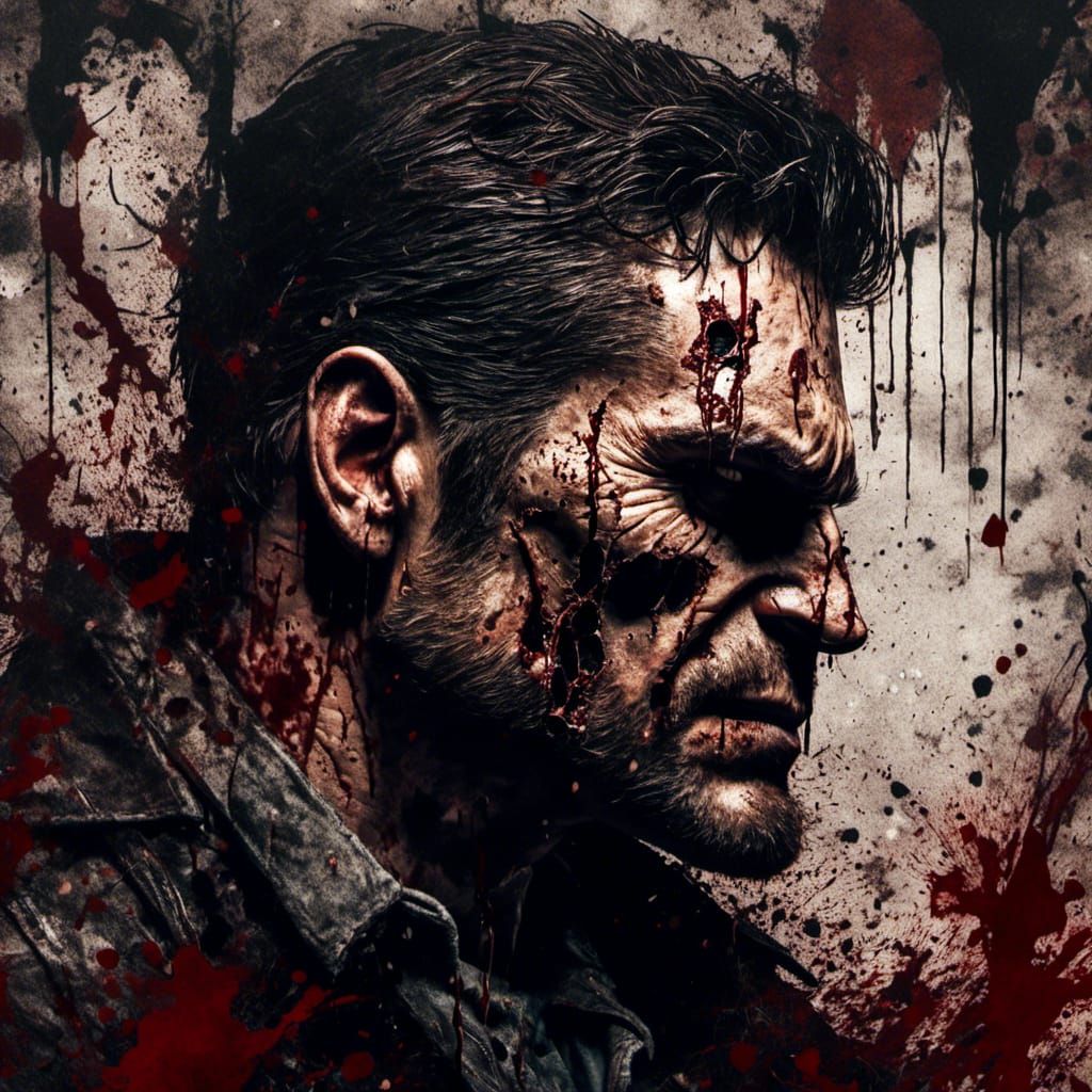 The Punisher Close Portrait in Dark Fantasy Style