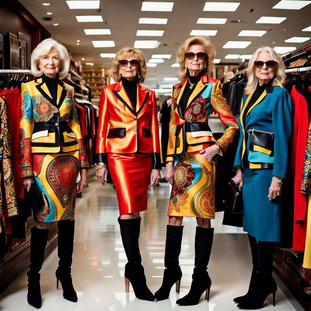 Businesswomen in Versace Suits Inside Clothing Store
