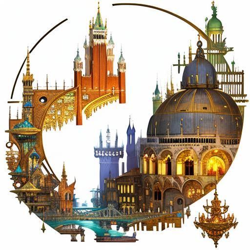 Magical Utopian Venice at Night with Glazing Effect