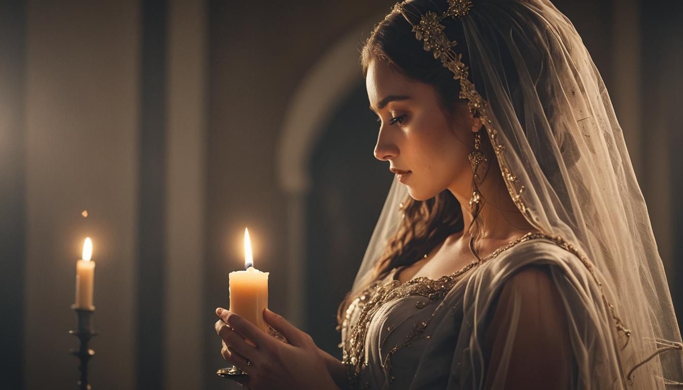 Dramatic Portrait of Girl with Candle in Chiaroscuro