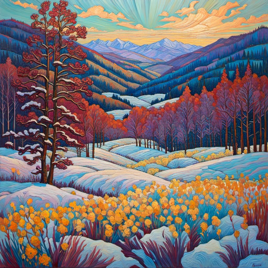 Winter Landscape in Encaustic Impasto Style