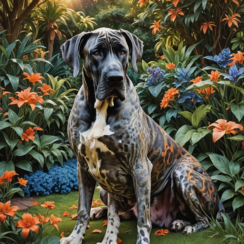 Majestic Great Dane Portrait in Fantasy Garden