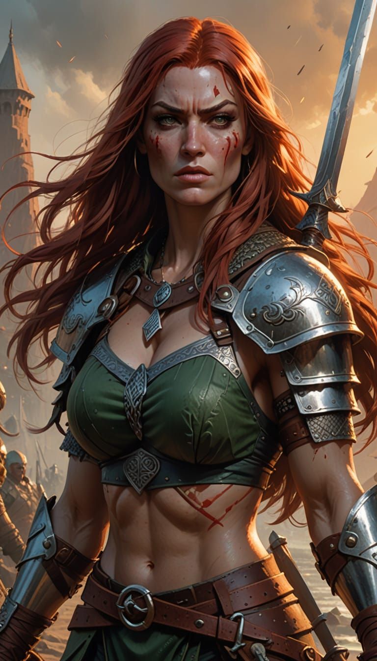 Spectacular Red Sonja Portrait in Triadic Colors