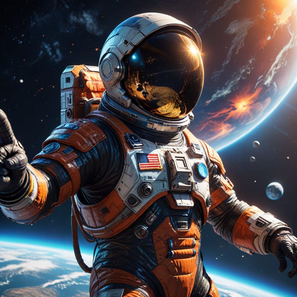Astronaut Pointing at Flat Earth Meme in 3D