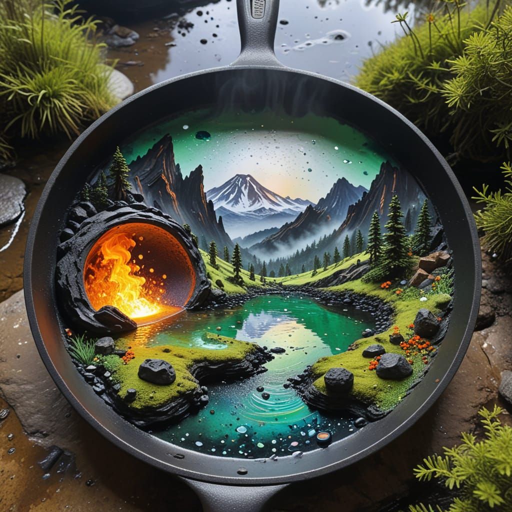 Miniature Landscape in Frying Pan on Lava Lake