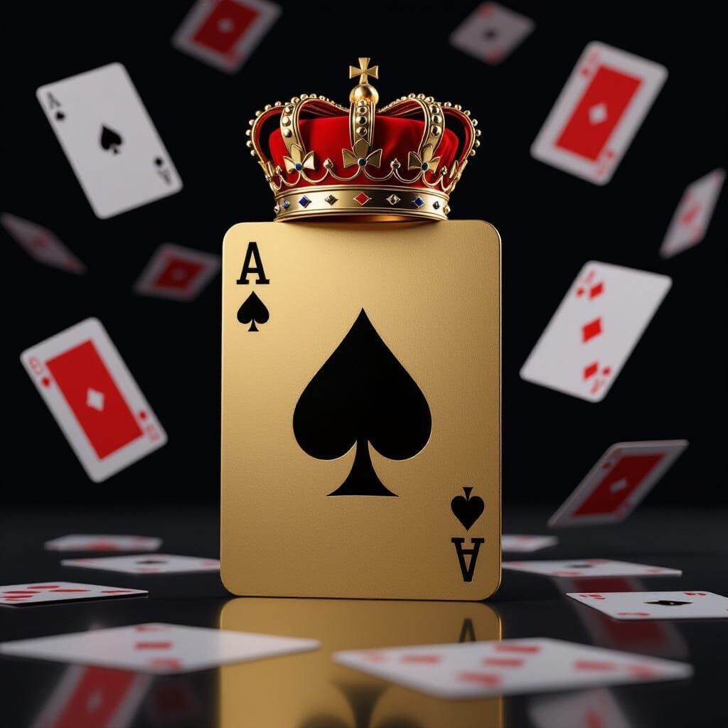 Gold Ace of Spades with Crown Floating in Air