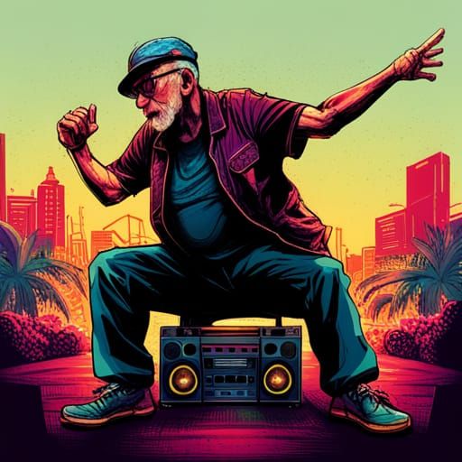 Hyperdetailed Elderly Breakdancers with Boombox