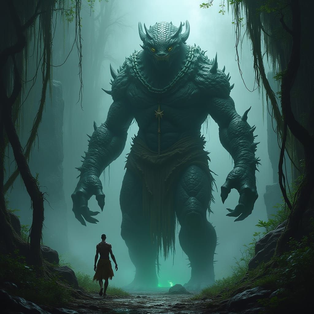 Dark Jungle Beast in Ancient Hyper-Detailed Fantasy Art