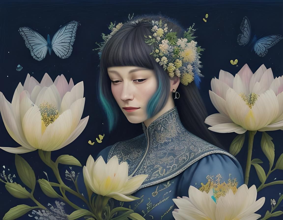 Little Owl on Blossoms in Oil Pastel Style