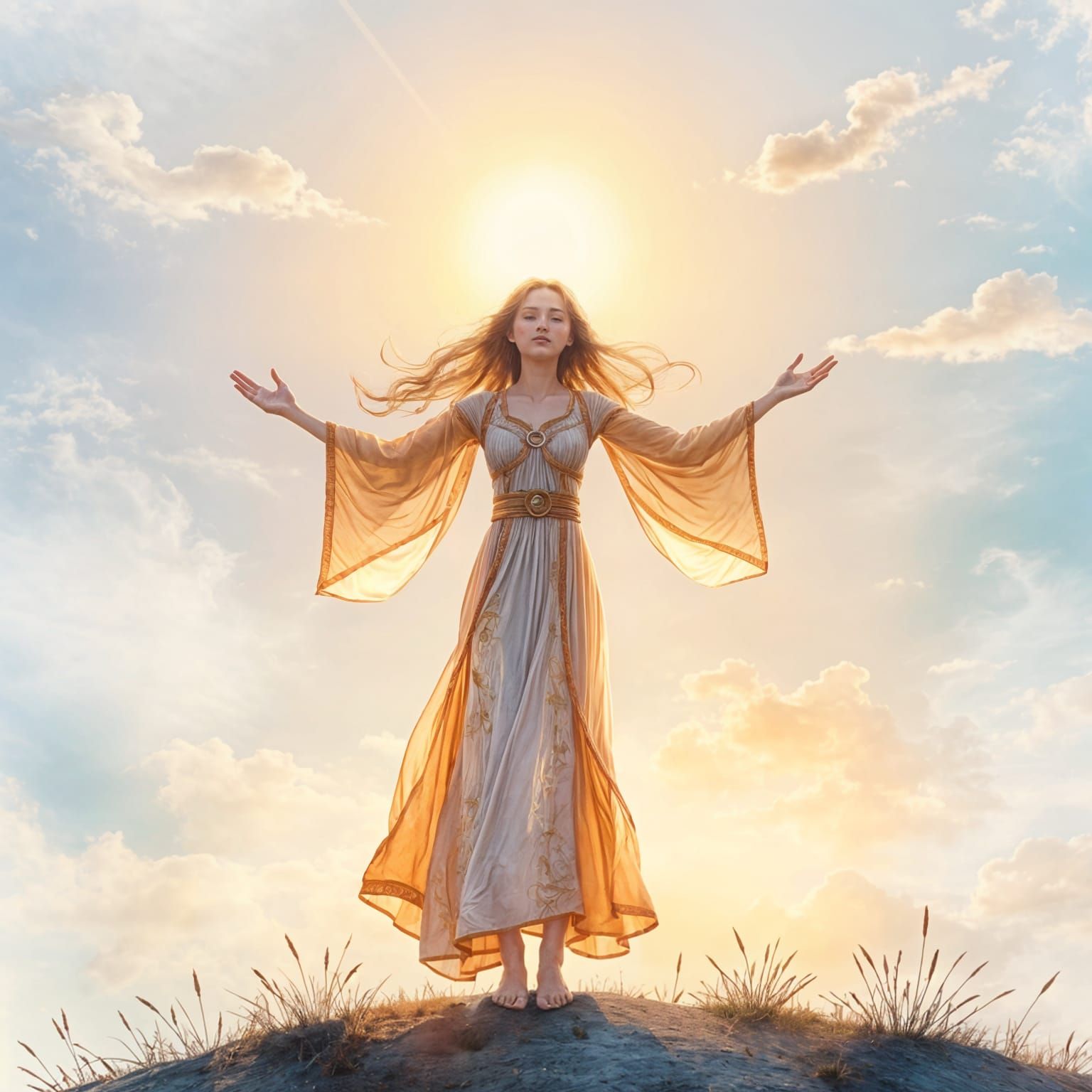 Watercolor Oneironaut Embracing Radiant Sunshine