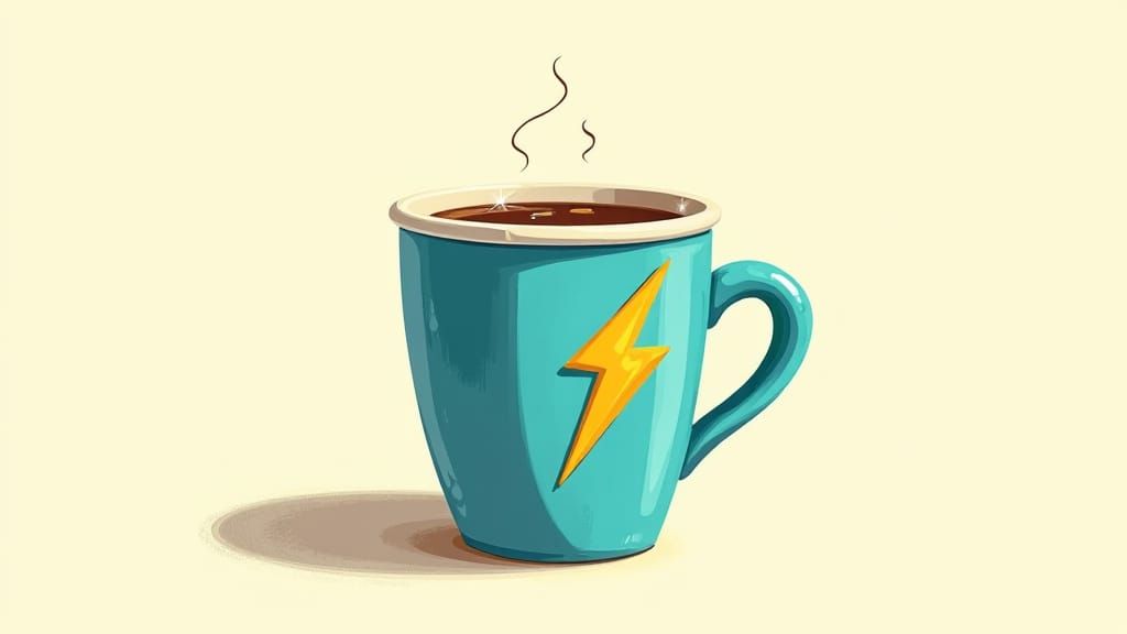 Retro Cartoon Coffee Cup with Lightning Bolt