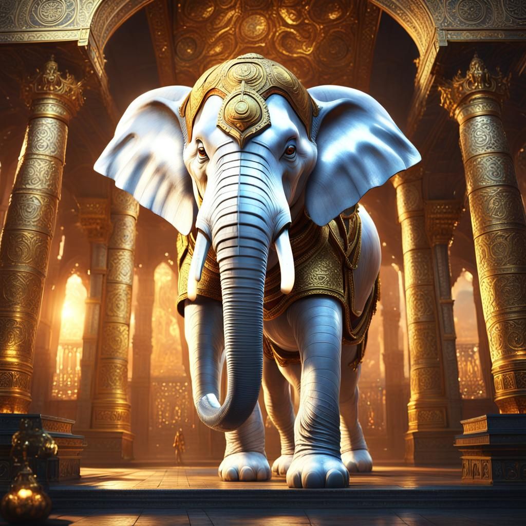 Majestic White Elephant in Ancient Temple Concept Art