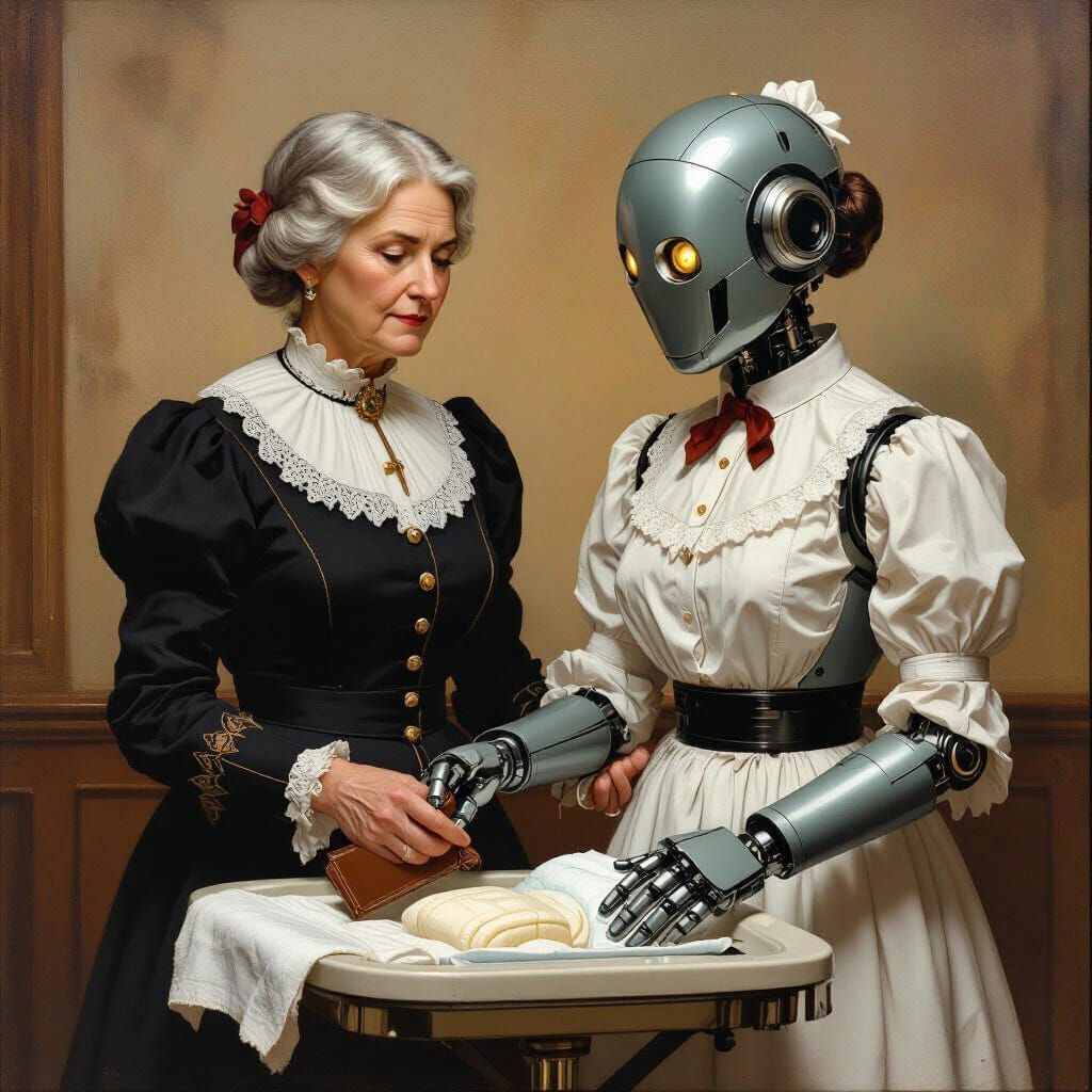 Robot Governess with Tawse by Adult Diaper Table