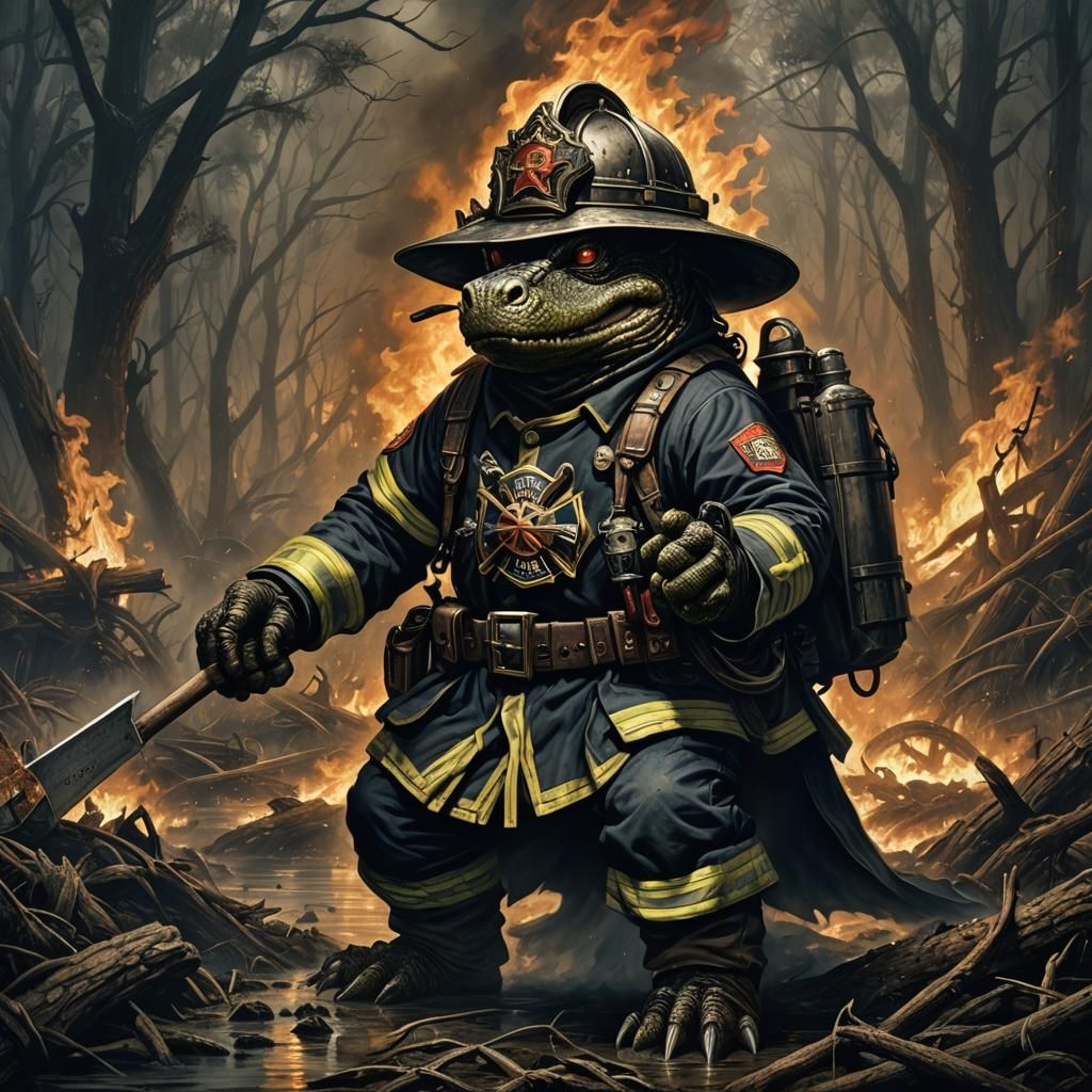 Gator Firefighter Maltese Cross in Horror Style