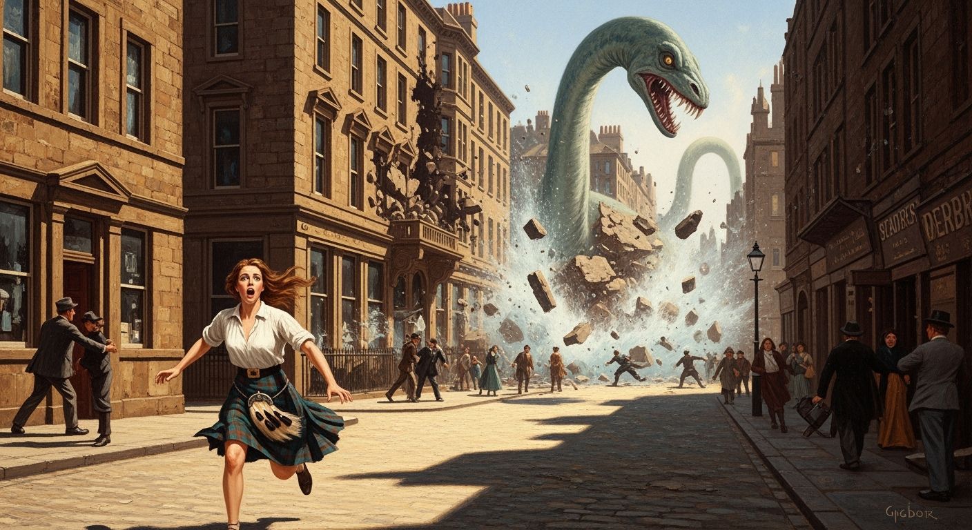 Loch Ness Monster Attacks Glasgow: Doré-Style Oil Painting