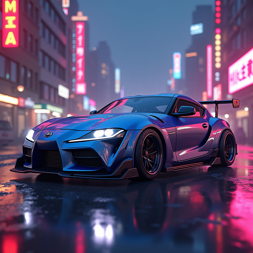 Cyberpunk Car Fusion in Neon Cityscape