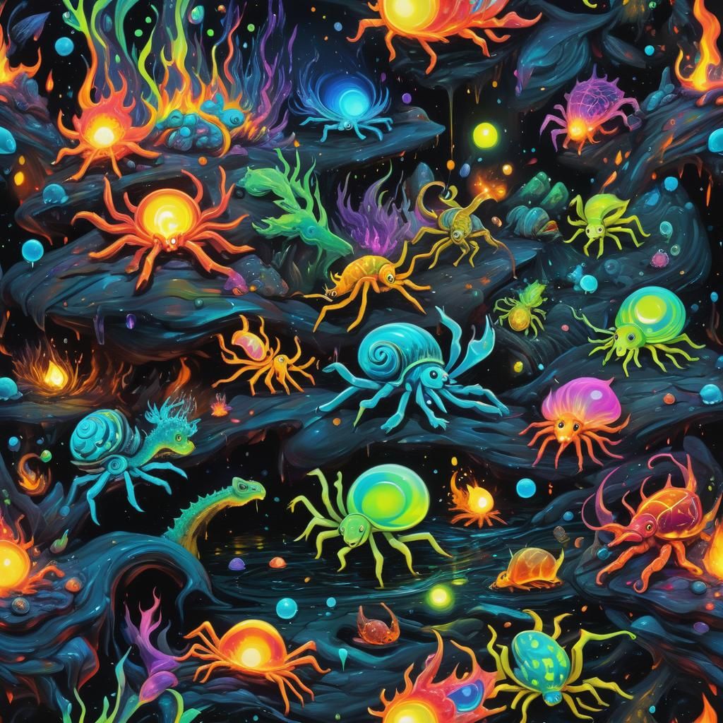Psychedelic Bioluminescent Swarm in Triadic Colors