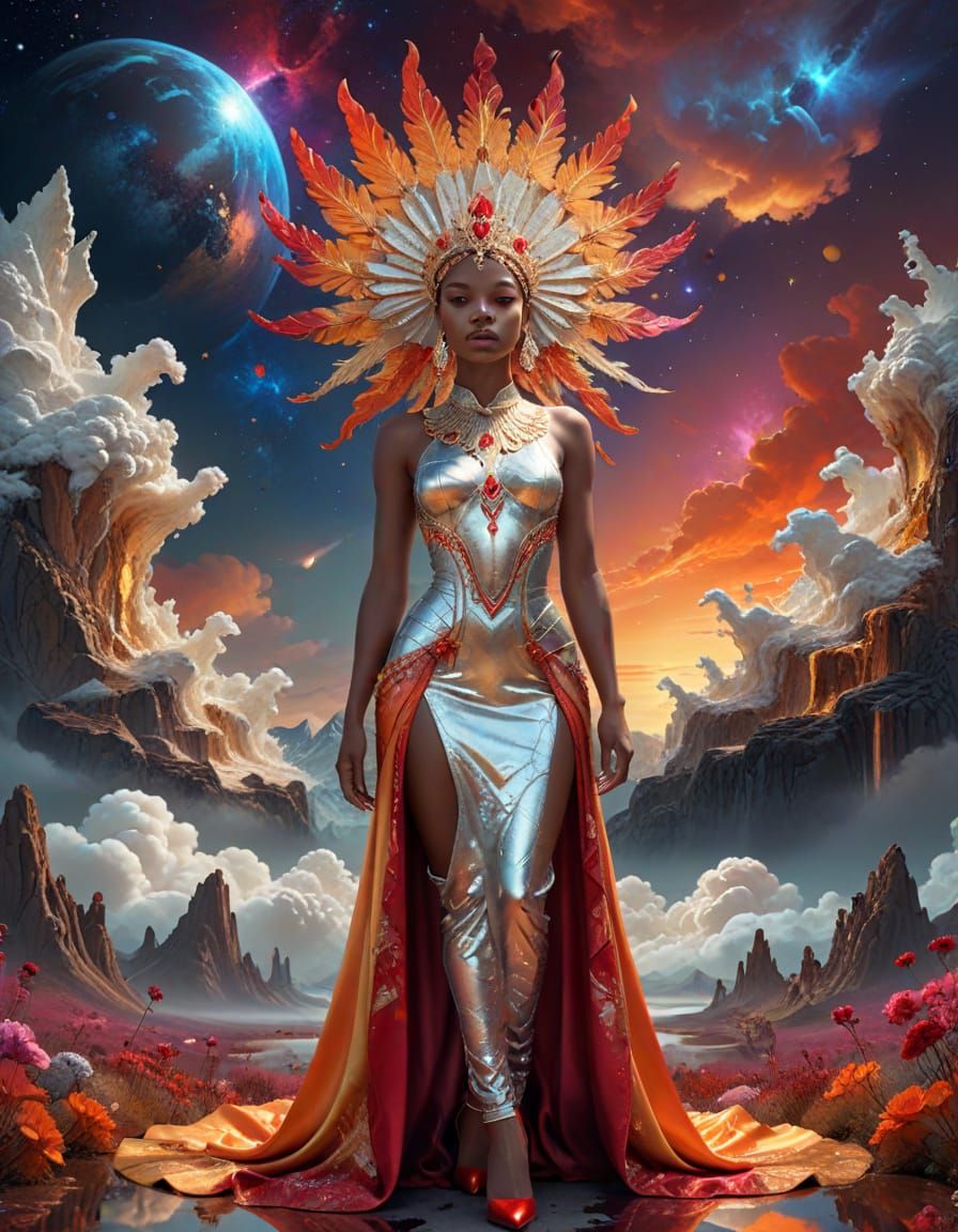 Regal Woman in Cosmic Landscape Digital Art