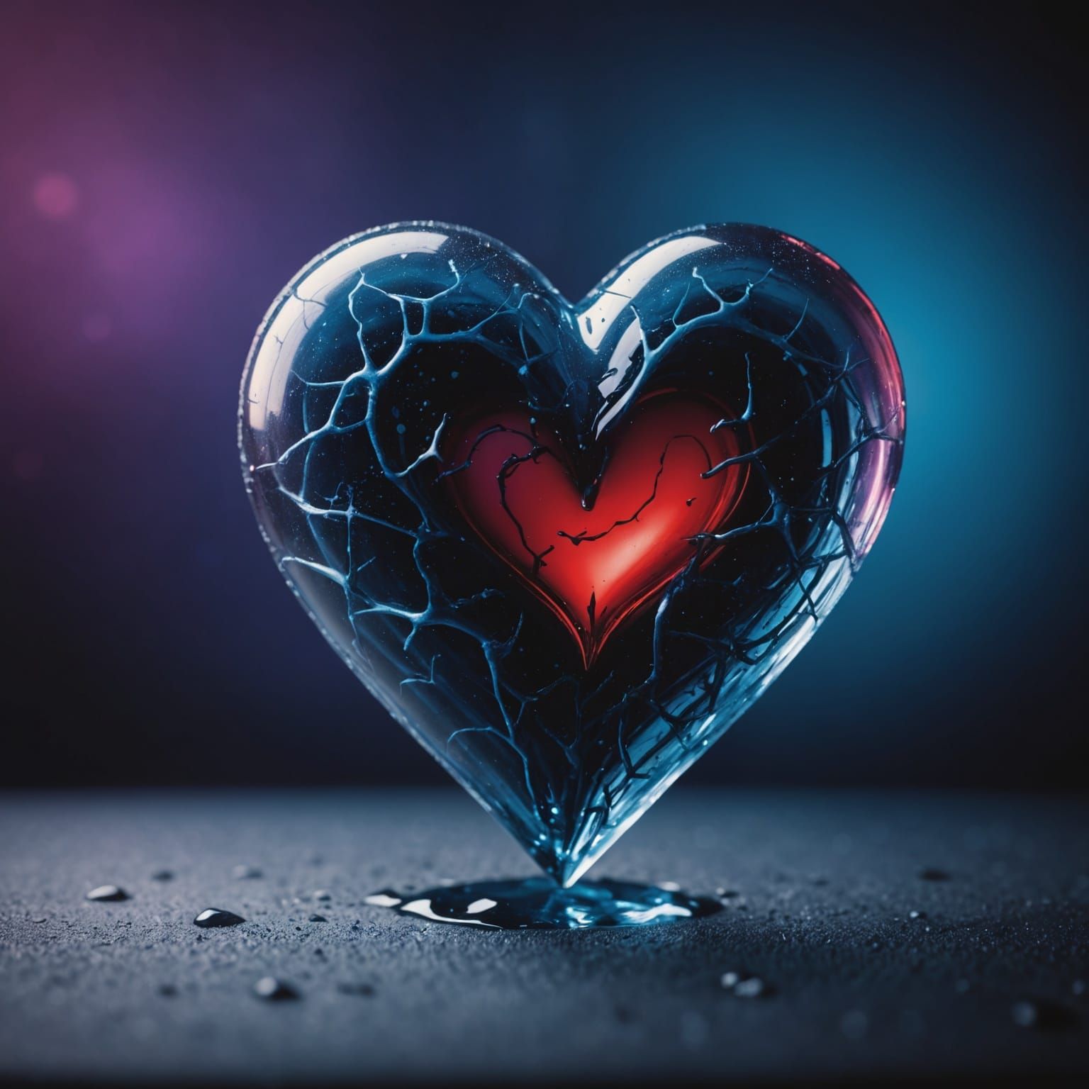Abstract Red Heart Frozen in Blue Ice