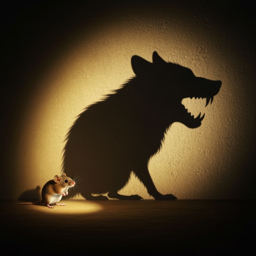 Mouse Shadow Becomes Wolf in Surreal Oil Painting