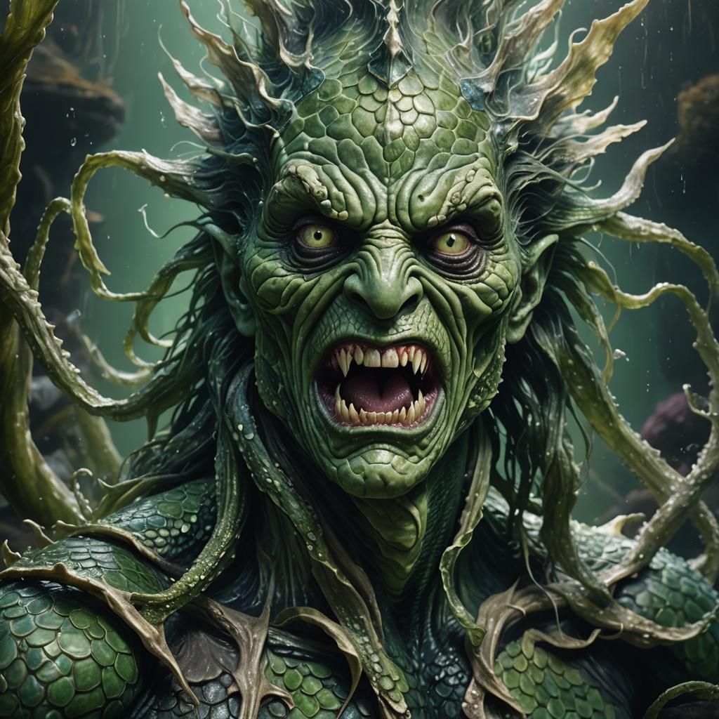 Hyperrealistic Portrait of a Sinister Aquatic Creature