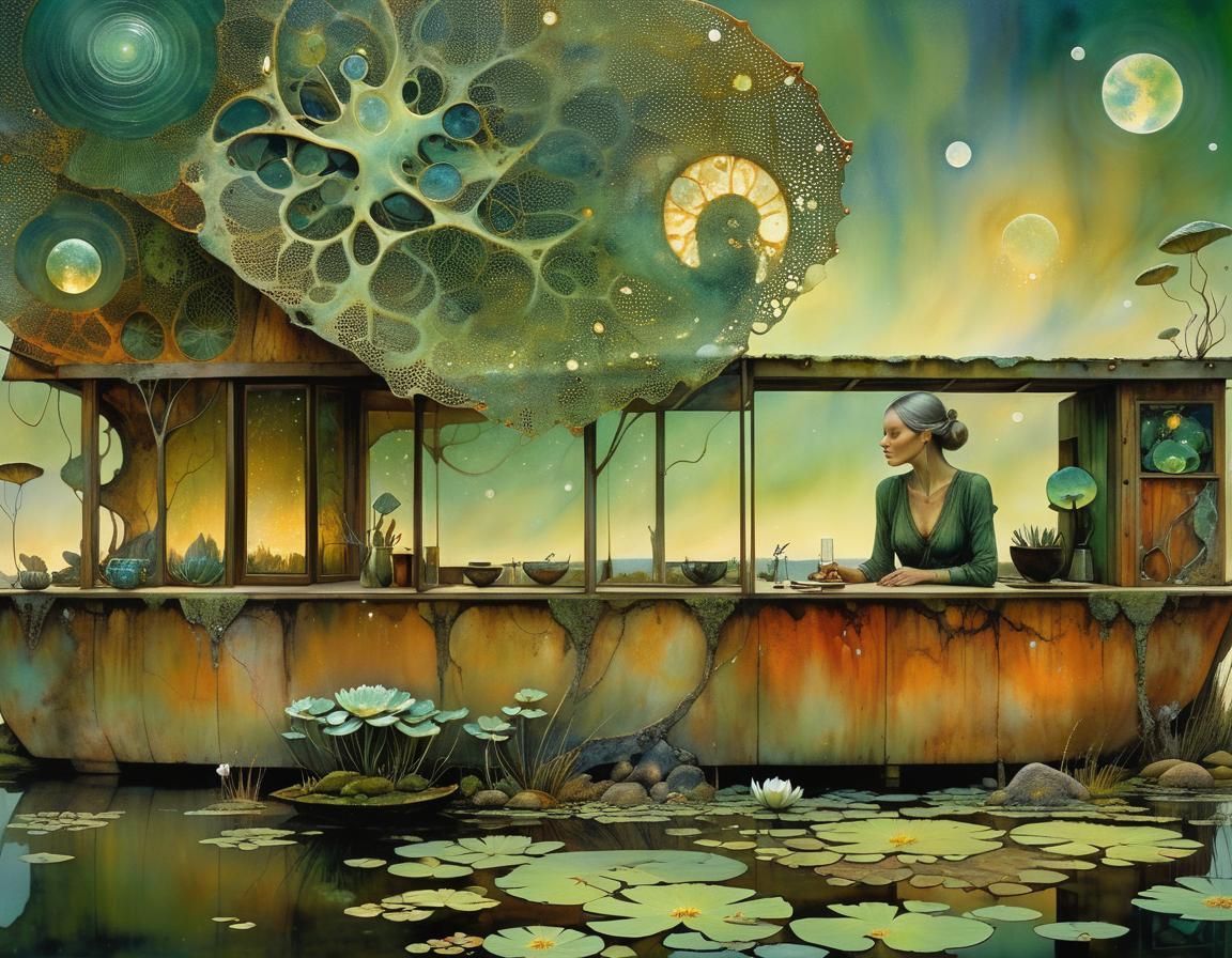 Surreal Lichen Landscape with Ethereal Sky