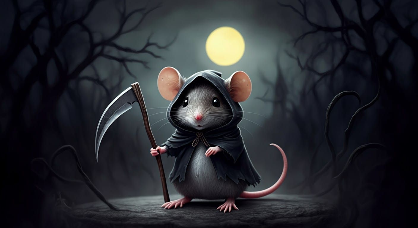 Mouse as Death in Gothic Illustration Style