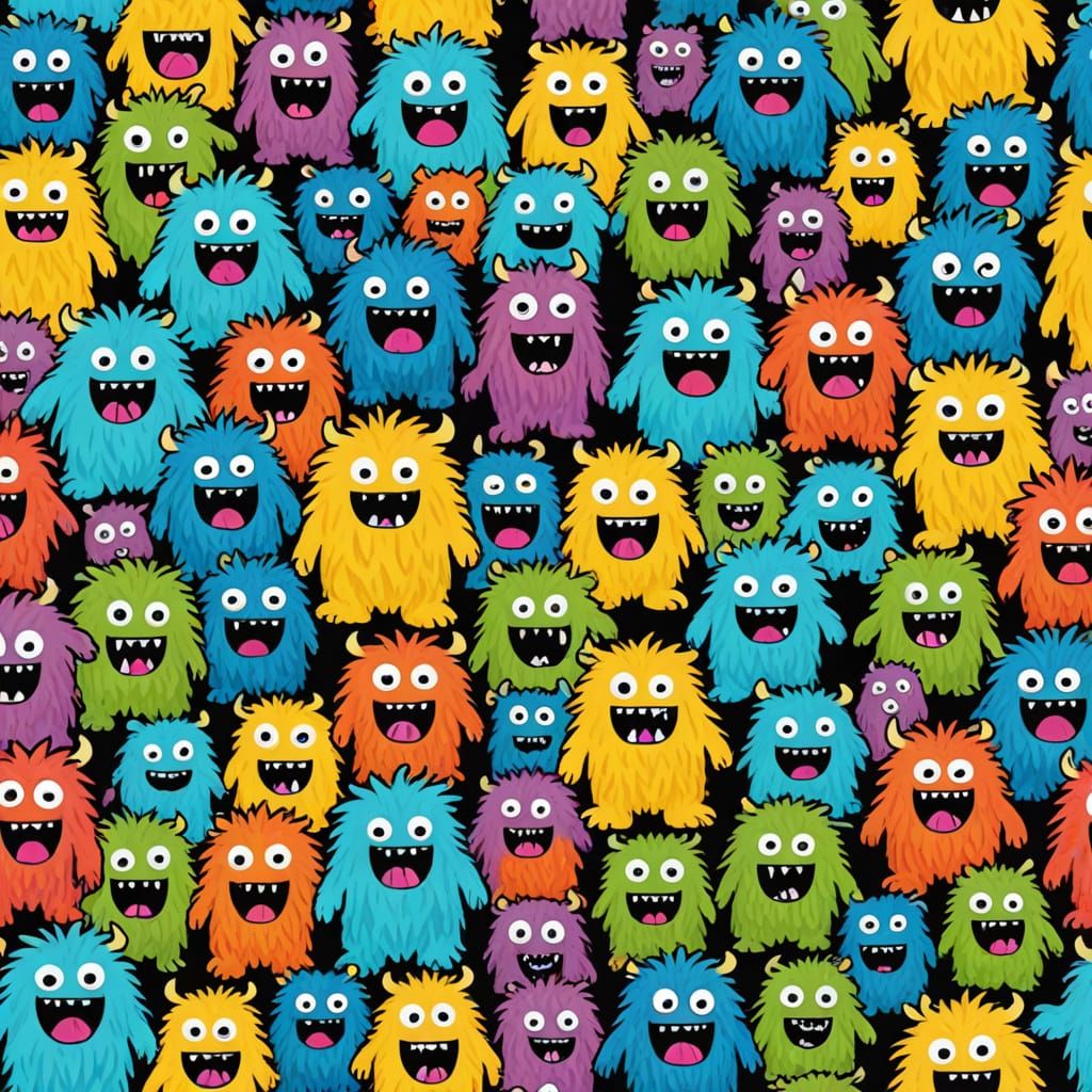 Collection of fuzzy colouful monsters