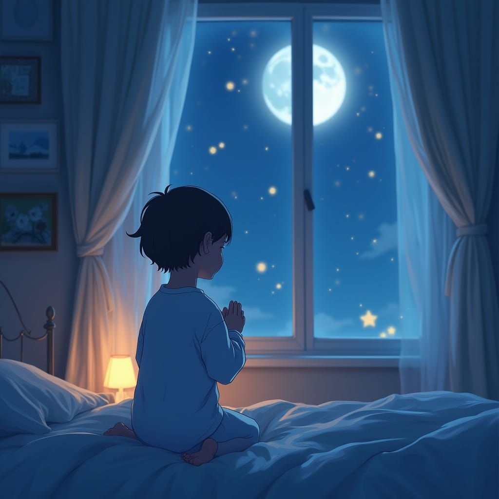 Child's Bedtime Prayer in Gentle Moonlight