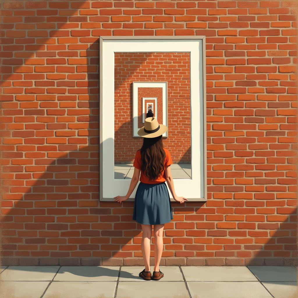 Droste Effect: Girl with Poster in Infinite Recursion