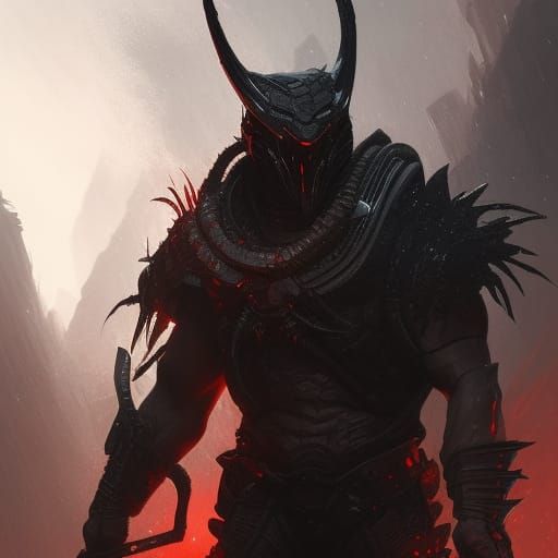 Menacing Armored Predator with Red Eyes