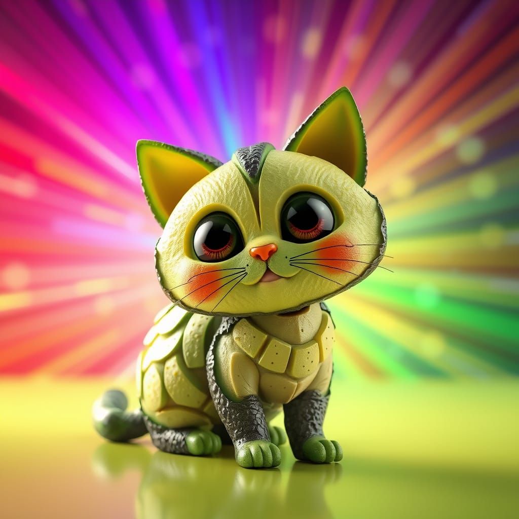 Whimsical Avocado Cat in Vibrant 3D