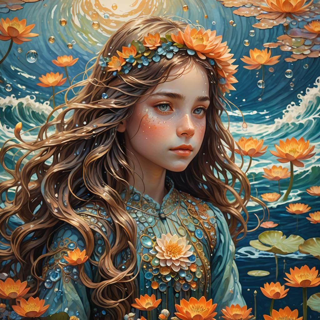 Dreamlike Portrait of Girl with Flowers in Hair
