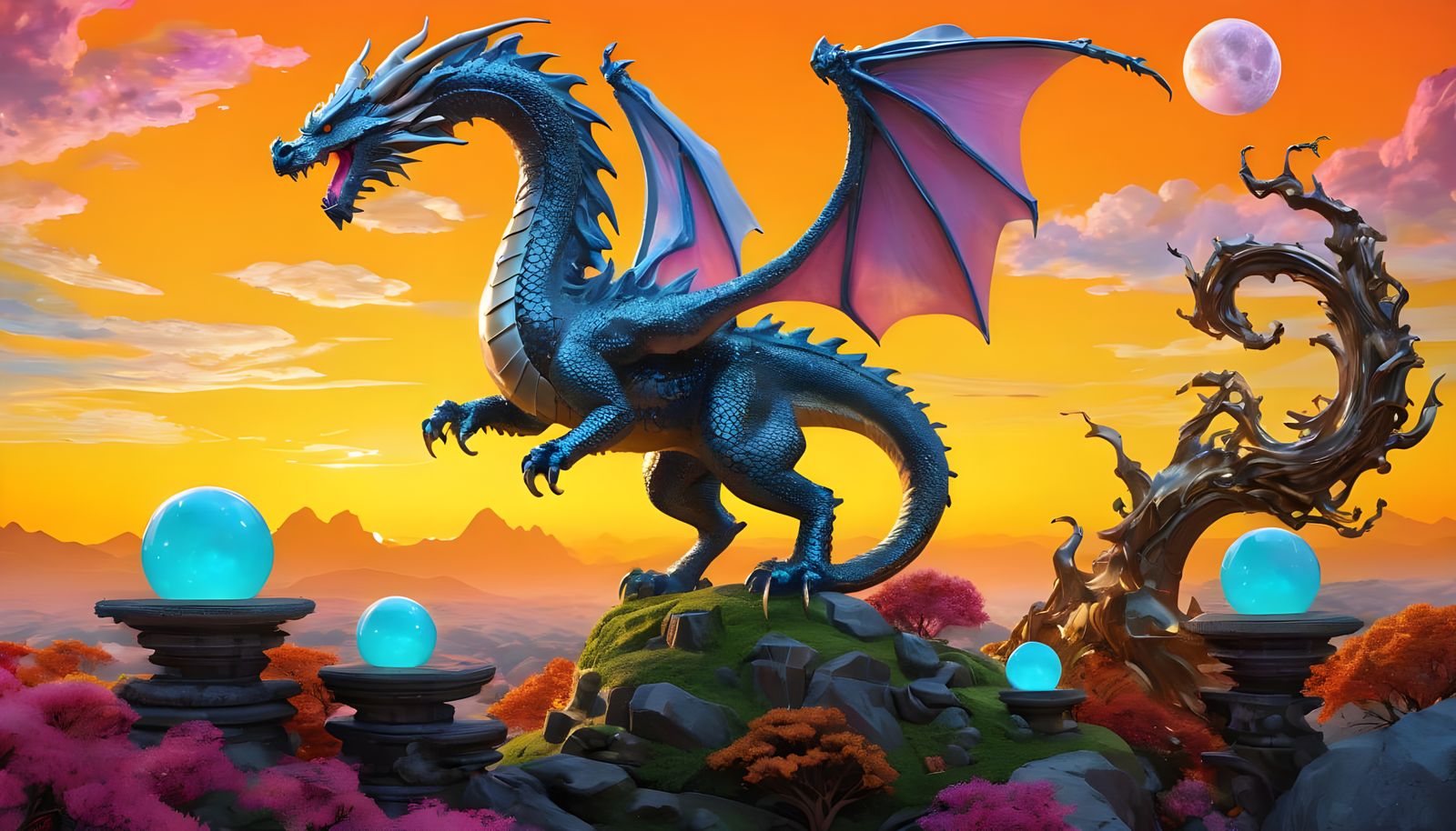 Moonlit Dragon Amidst Seasonal Harmony