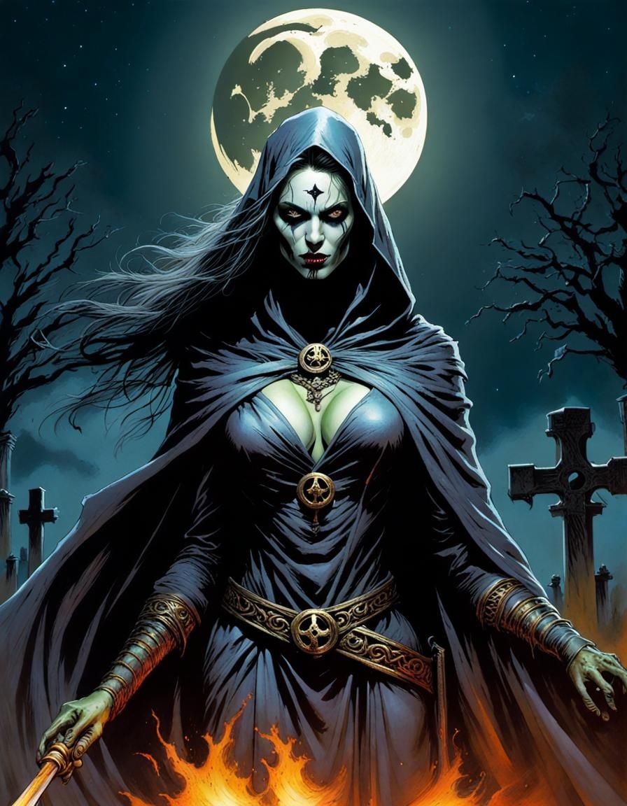 Gorgeous Necromancer Babe Ritual by Simon Bisley